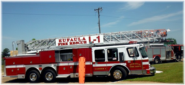 Eufaula Fire Vehicle, truck, long ladder, eufaula fire rescue sign